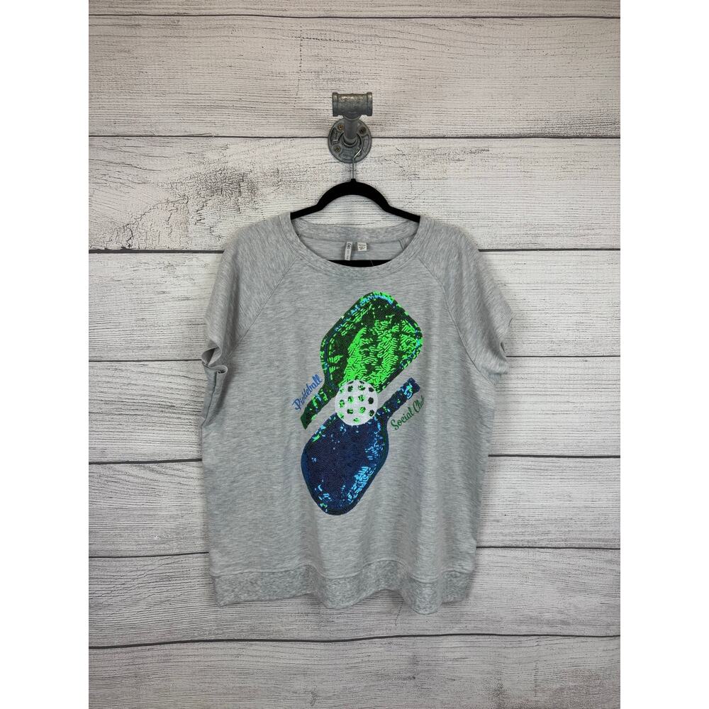 Cato Plus Size Gray Pickleball Sequin Graphic Cut Off Top Size 18/20W